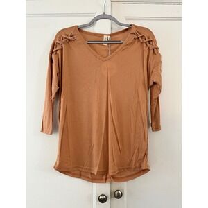 Hayden Lace Up Shoulder V Neck 3/4 Sleeve Casual Tunic Top Women‎ Size S